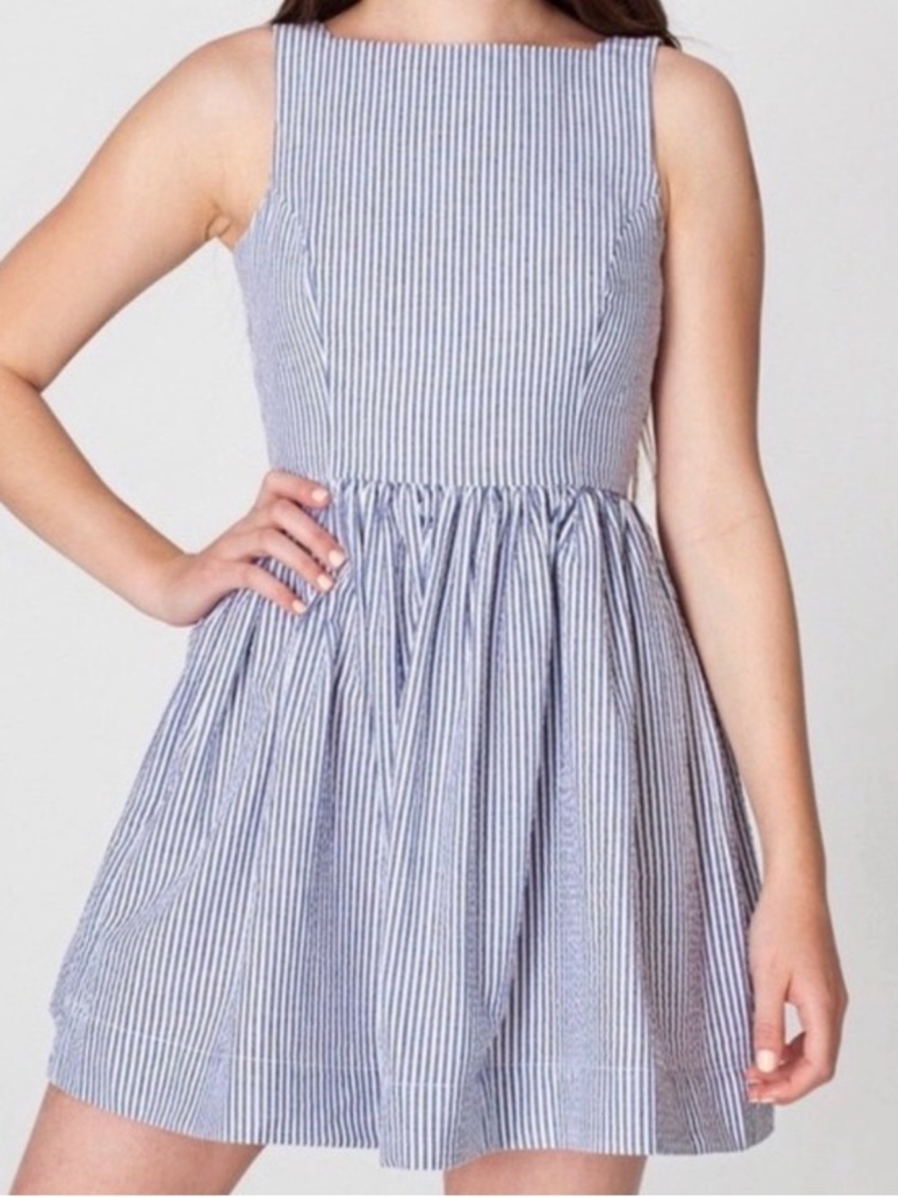 American Apparel Blue & White Striped Sleeveless Mini Dress